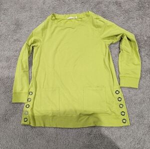 Soft Surroundings Women Tunic Sweater Size L Green Snap Sides Pullover Casual